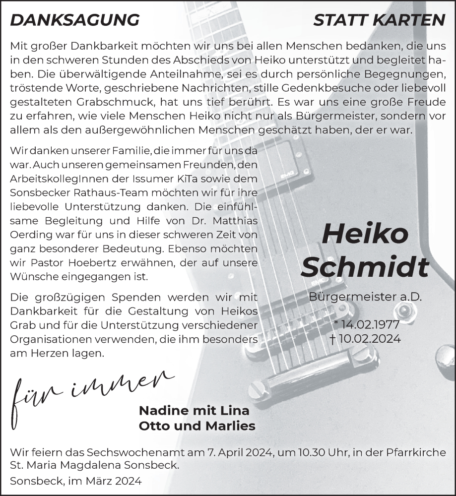  Traueranzeige für Heiko Schmidt vom 16.03.2024 aus NNA
