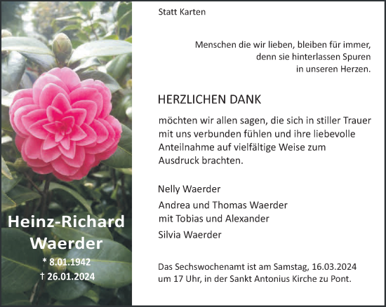 Traueranzeige von Heinz-Richard Waerder von NNA