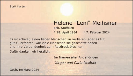 Traueranzeige von Helene Meihsner von NNA