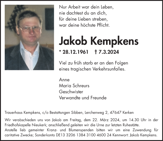 Traueranzeige von Jakob Kempkens von NNA
