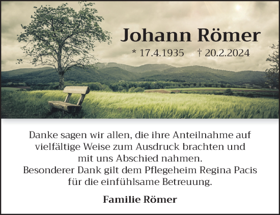 Traueranzeige von Johann Römer von NNA