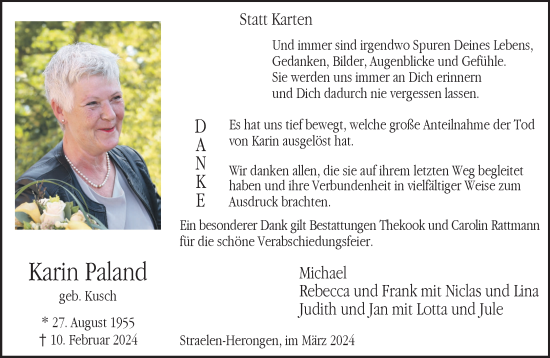 Traueranzeige von Karin Paland von NNA