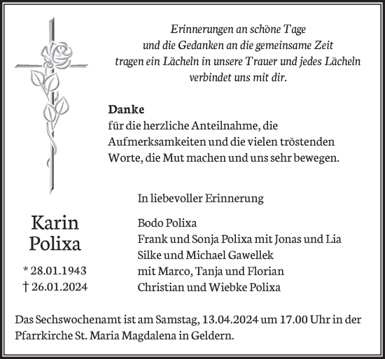 Traueranzeige von Karin Polixa von NNA