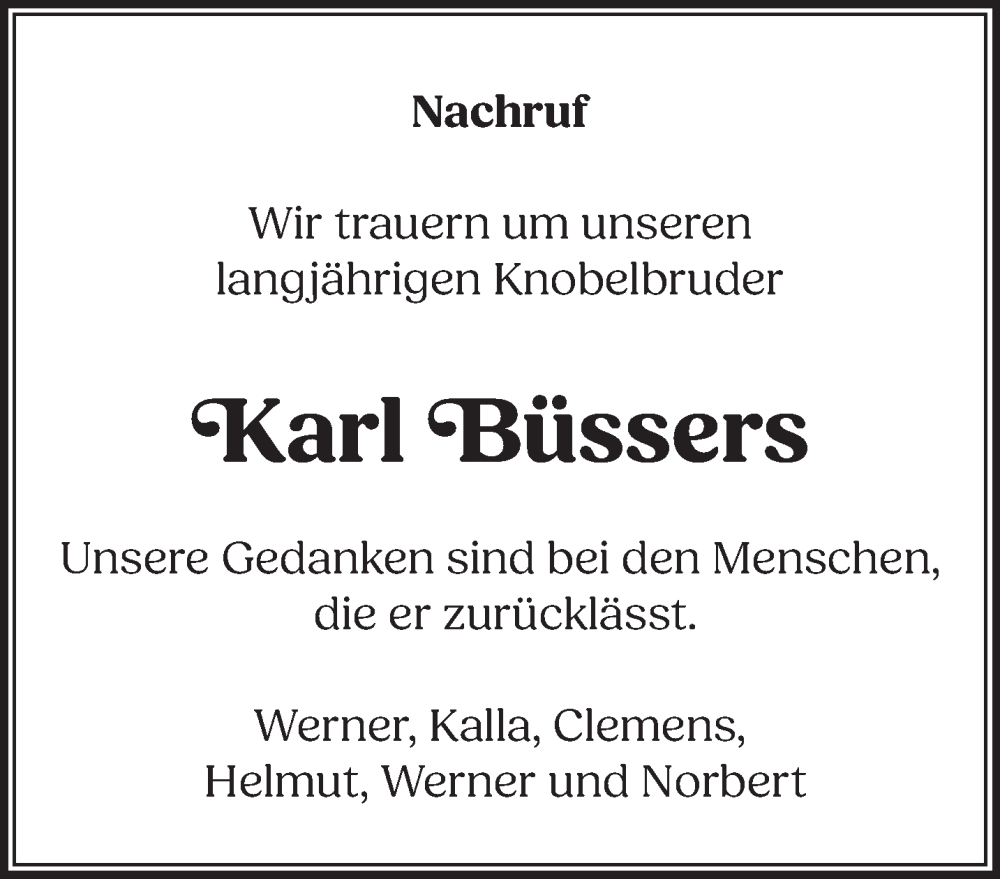 Traueranzeige für Karl Büssers vom 09.03.2024 aus NNA