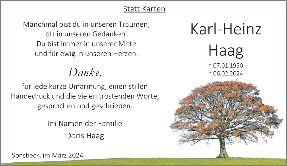  Traueranzeige für Karl-Heinz Haag vom 23.03.2024 aus NNA