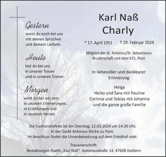 Traueranzeige von Karl Naß von NNA