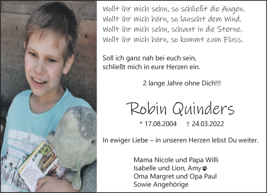 Traueranzeige von Robin Quinders von NNA