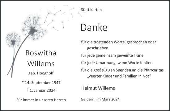 Traueranzeige von Roswitha Willems von NNA