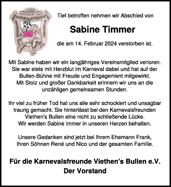 Traueranzeige von Sabine Timmer von NNA