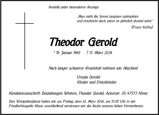 Traueranzeige von Theodor Gerold von NNA