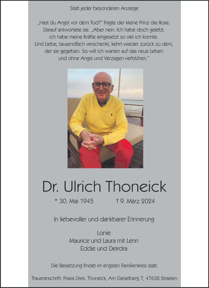  Traueranzeige für Ulrich Thoneick vom 16.03.2024 aus NNA
