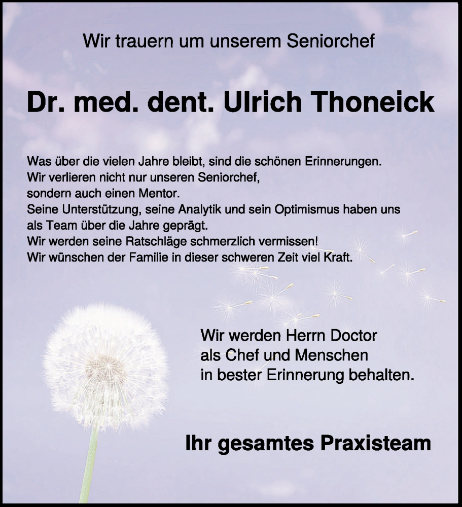  Traueranzeige für Ulrich Thoneick vom 16.03.2024 aus NNA
