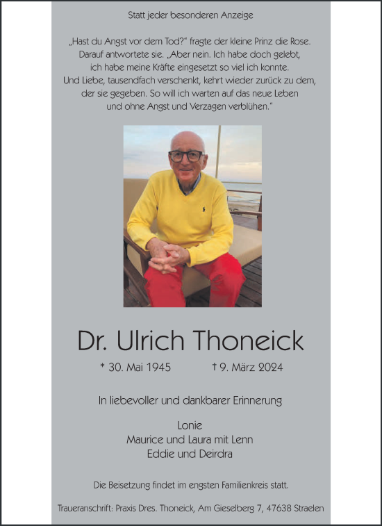 Traueranzeige von Ulrich Thoneick von NNA