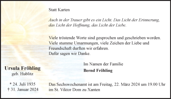 Traueranzeige von Ursula Fröhling von NNA