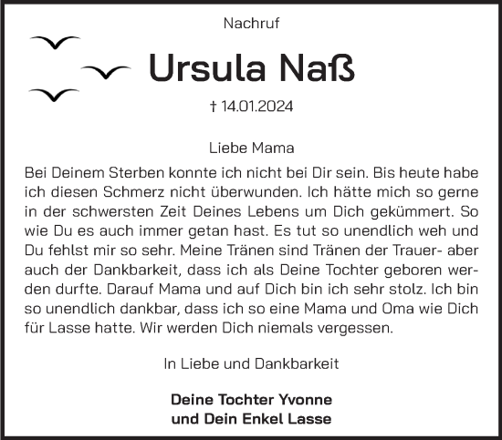 Traueranzeige von Ursula Naß von NNA
