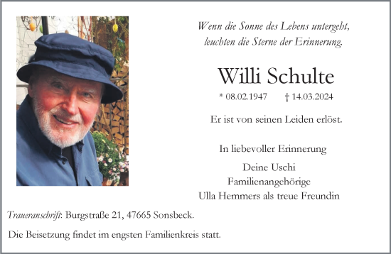 Traueranzeige von Willi Schulte von NNA