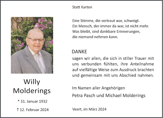 Traueranzeige von Willy Molderings von NNA