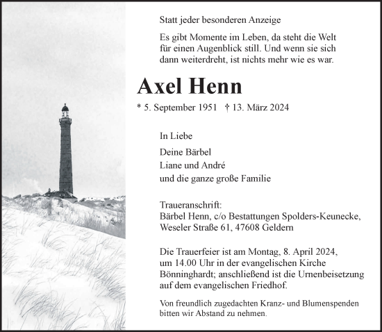 Traueranzeige von Axel Henn von NNA