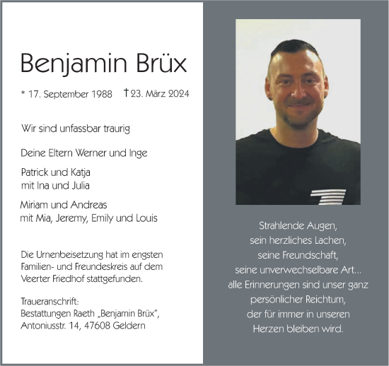 Traueranzeige von Benjamin Brüx von NNA