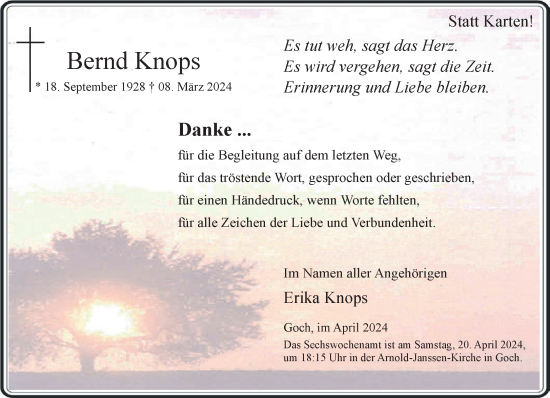 Traueranzeige von Bernd Knops von NNA