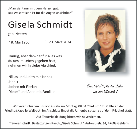 Traueranzeige von Gisela Schmidt von NNA