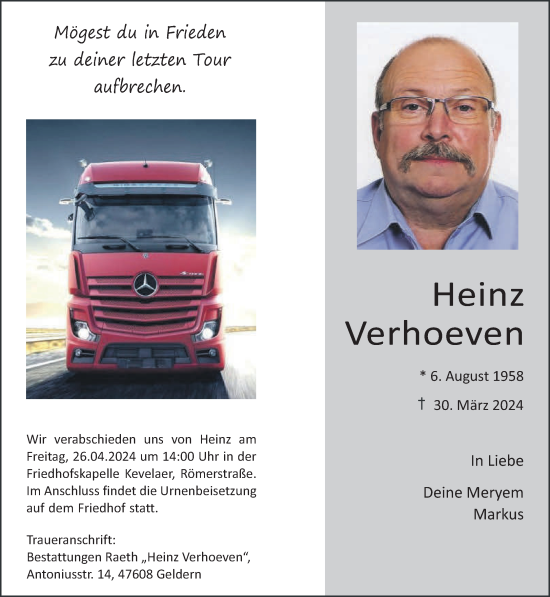 Traueranzeige von Heinz Verhoeven von NNA