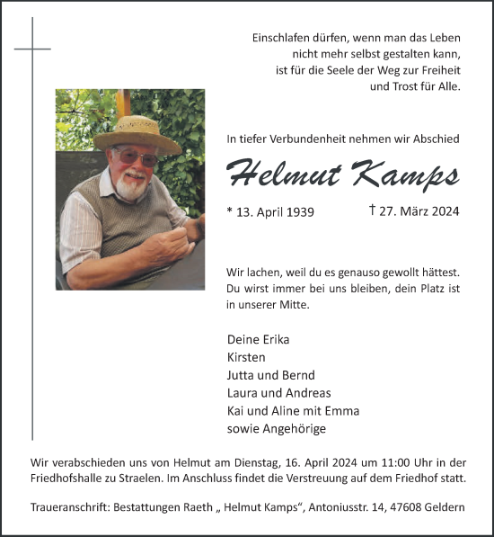 Traueranzeige von Helmut Kamps von NNA