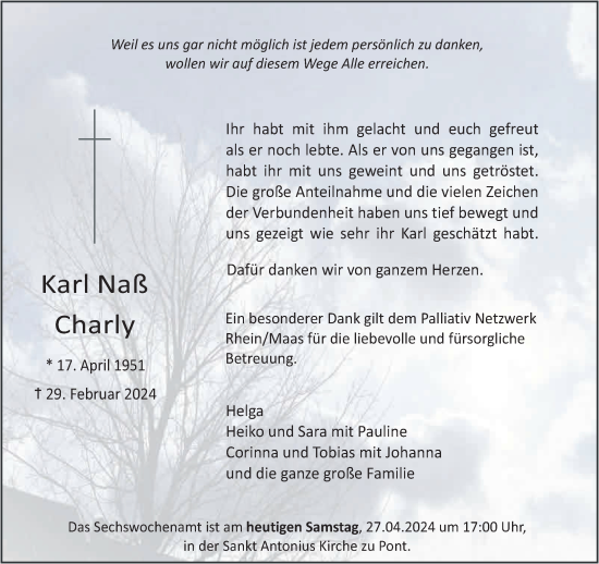 Traueranzeige von Karl Naß von NNA