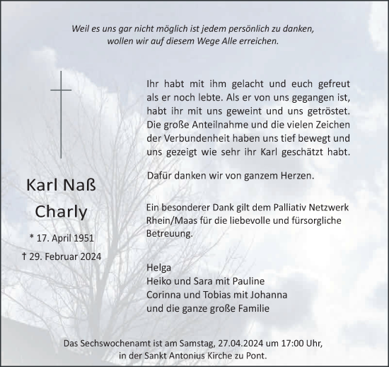 Traueranzeige von Karl Naß Charly von NNA