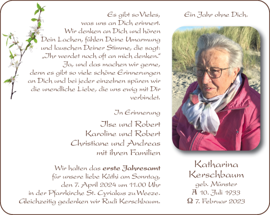 Traueranzeige von Katharina Kerschbaum von NNA