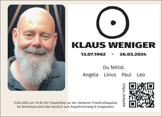 Traueranzeige von Klaus Weniger von NNA