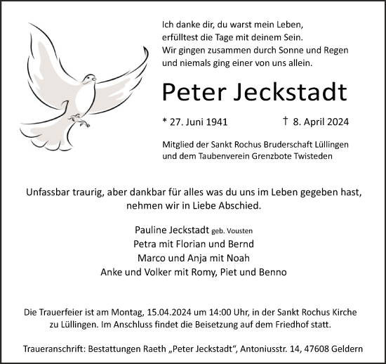 Traueranzeige von Peter Jeckstadt von NNA