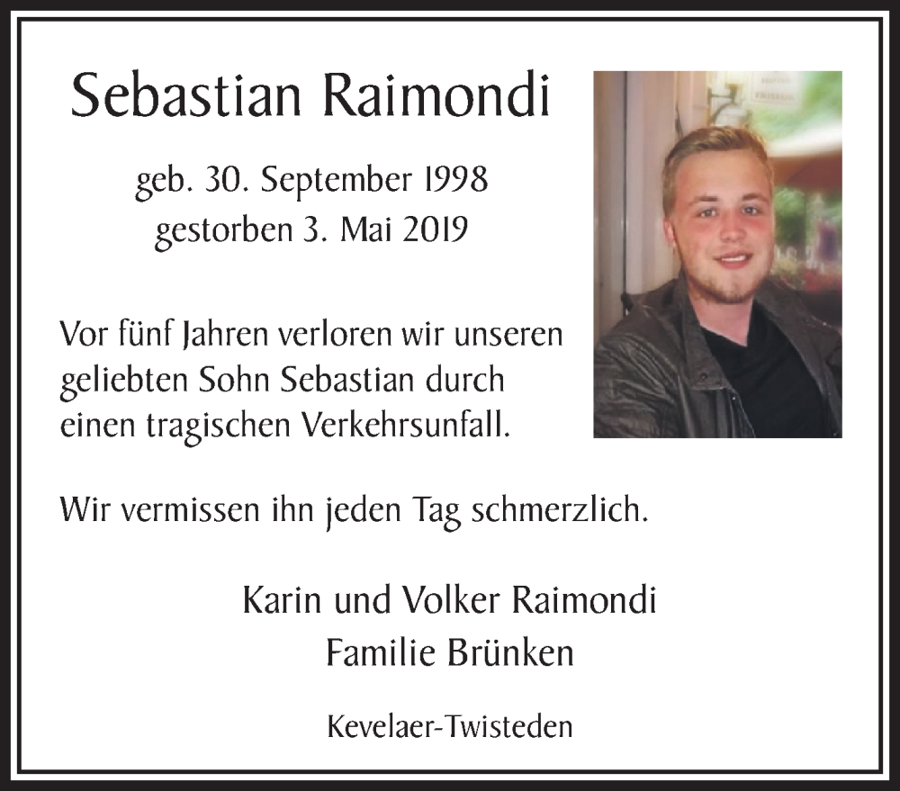  Traueranzeige für Sebastian Raimondi vom 30.04.2024 aus NNA