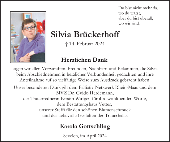 Traueranzeige von Silvia Brückerhoff von NNA