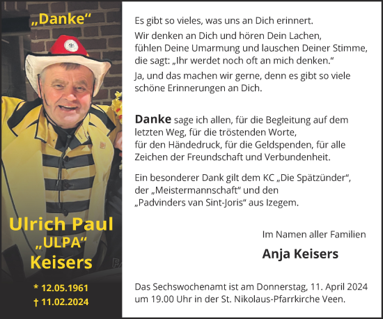 Traueranzeige von Ulrich  Keisers von NNA