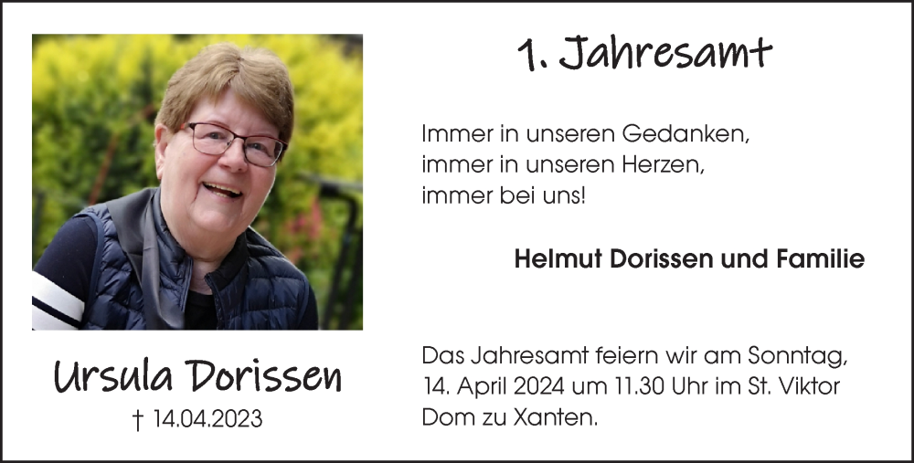  Traueranzeige für Ursula Dorissen vom 06.04.2024 aus NNA
