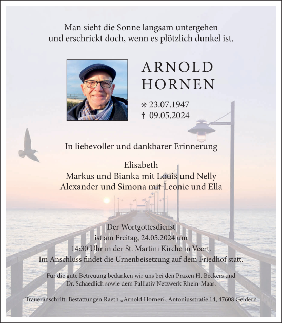 Traueranzeige von Arnold Hornen von NNA