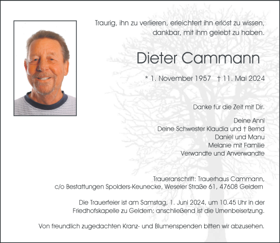Traueranzeige von Dieter Cammann von NNA