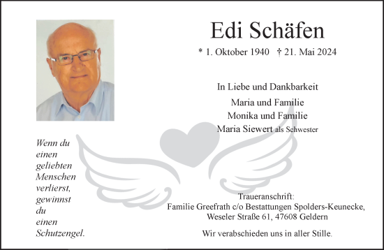 Traueranzeige von Edi Schäfen von NNA