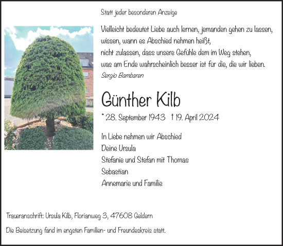 Traueranzeige von Günther Kilb von NNA