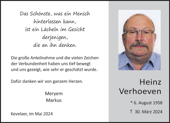 Traueranzeige von Heinz Verhoeven von NNA