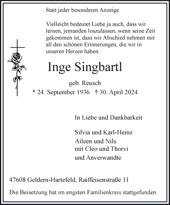 Traueranzeige von Inge Singbartl von NNA