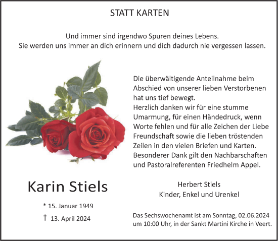 Traueranzeige von Karin Stiels von NNA