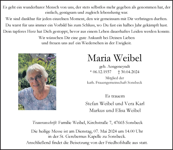 Traueranzeige von Maria Weibel von NNA