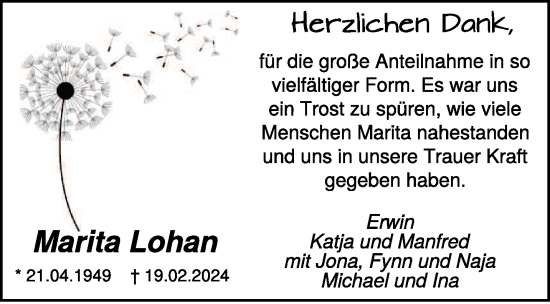 Traueranzeige von Marita Lohan von NNA