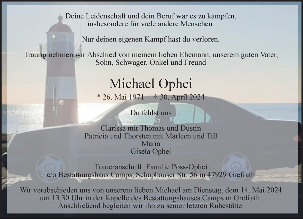  Traueranzeige für Michael Ophei vom 04.05.2024 aus NNA