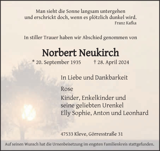 Traueranzeige von Norbert Neukirch von NNA