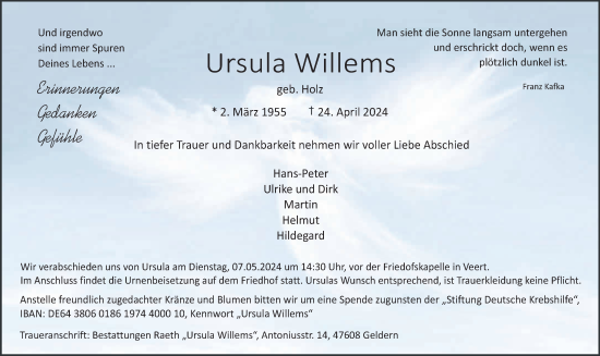Traueranzeige von Ursula Willems von NNA