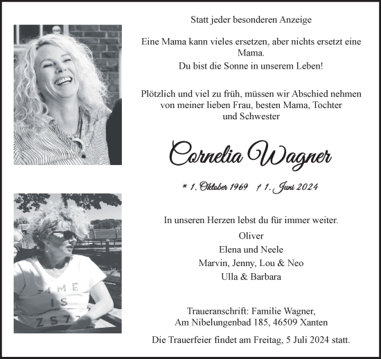 Traueranzeige von Cornelia Wagner von NNA
