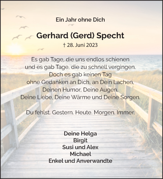 Traueranzeige von Gerhard Specht von NNA